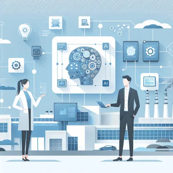 Ilustração representando o conteúdo do artigo Automação de Fábricas com IA: 7 Passos Para Aumentar a Produtividade e Reduzir Custos