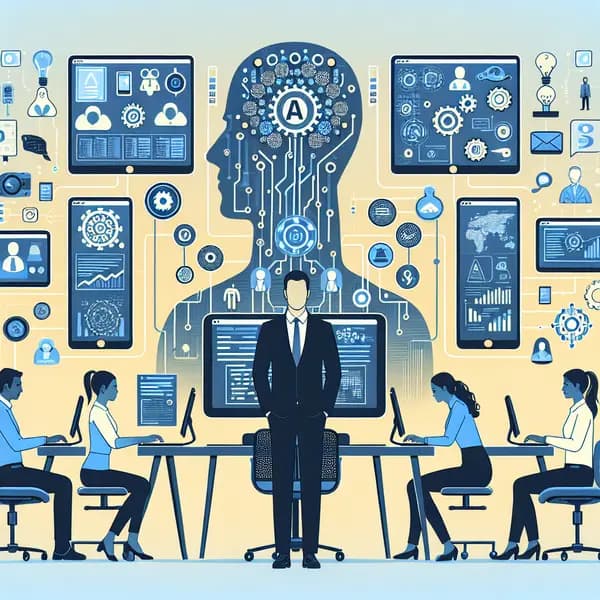 Ilustração representando o conteúdo do artigo Domine a Inteligência Artificial nas Empresas: 7 Ferramentas Essenciais, Vantagens e Como Aplicar Hoje