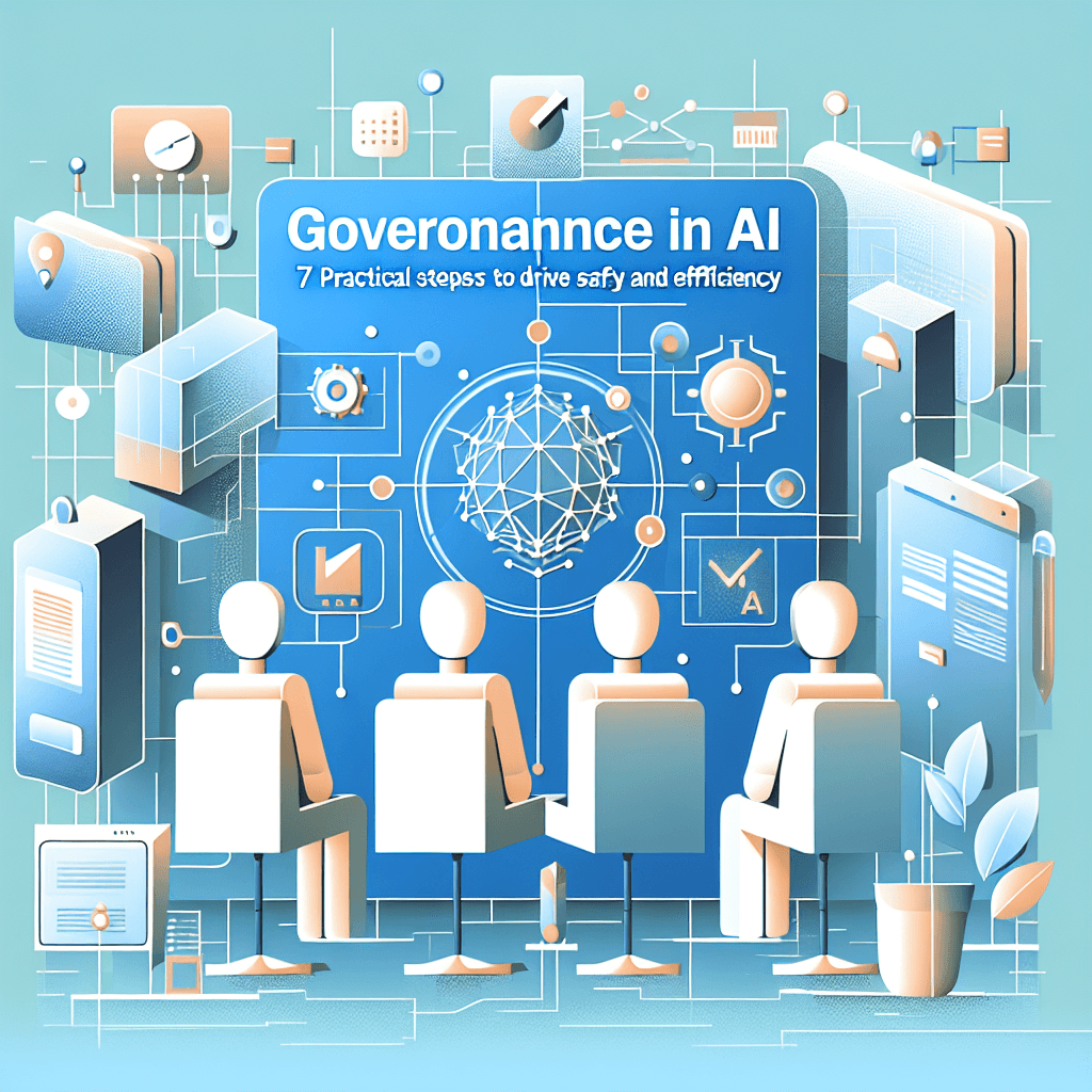Ilustração representando o conteúdo do artigo Governança em IA: 7 Passos Práticos para Impulsionar Empresas com Segurança e Eficiência