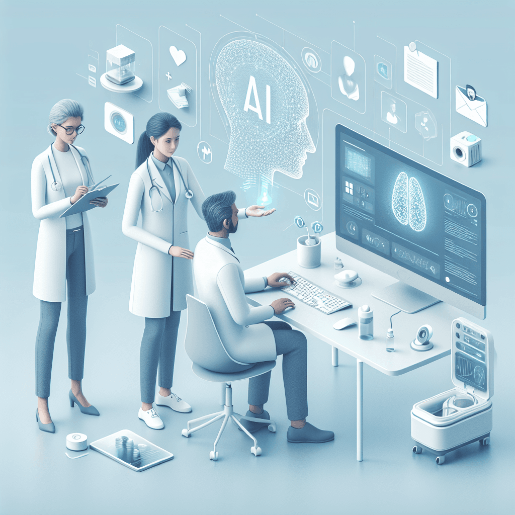 Ilustração representando o conteúdo do artigo Descubra o Impacto da IA na Saúde: 7 Aplicações Essenciais e Como Implantar com Sucesso